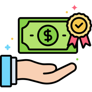 A hand holding a dollar bill and a yellow coin, symbolizing a money-back guarantee for CIPD Assignment Help services.