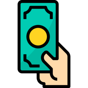 A hand holding a dollar bill and a yellow coin, symbolizing payment for CIPD Assignment Help services.